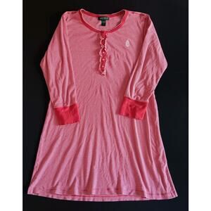 LRL Lauren Ralph Lauren Cotton Night Shirt Nightgown Large Red Long Sleeve Sleep